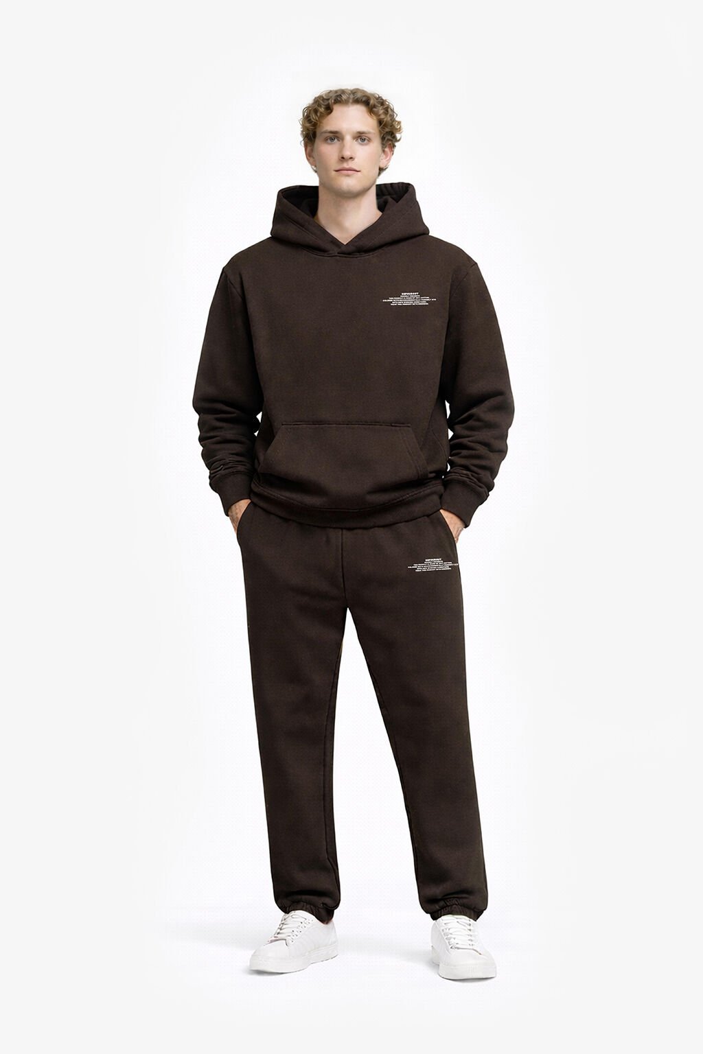 BeFourOut Print Logolu Oversize Unisex Koyu Kahve Hoodie XL