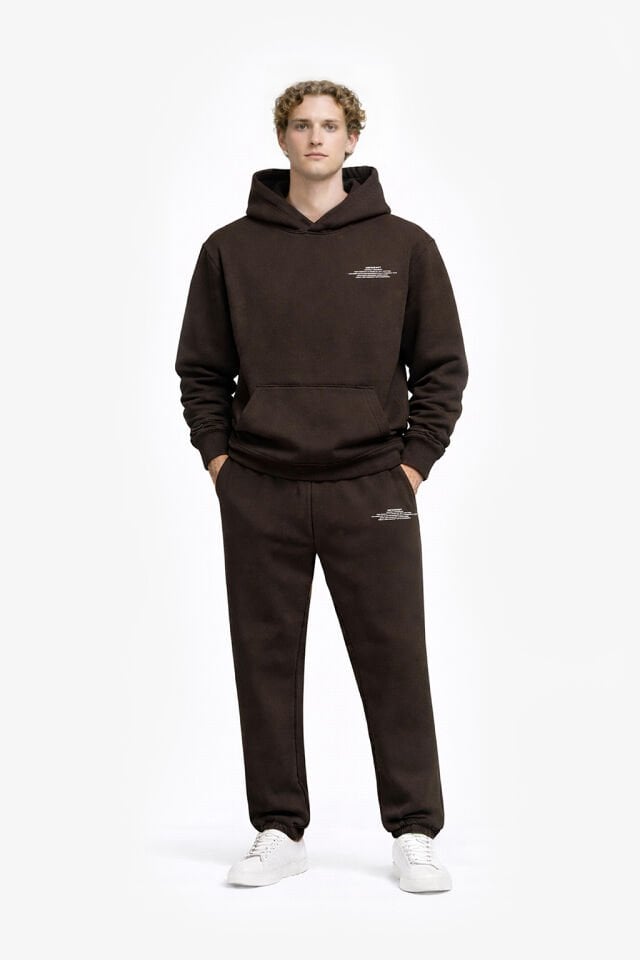 BeFourOut Print Logolu Oversize Unisex Koyu Kahve Hoodie XL