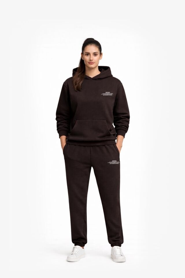 BeFourOut Print Logolu Oversize Unisex Koyu Kahve Hoodie XL