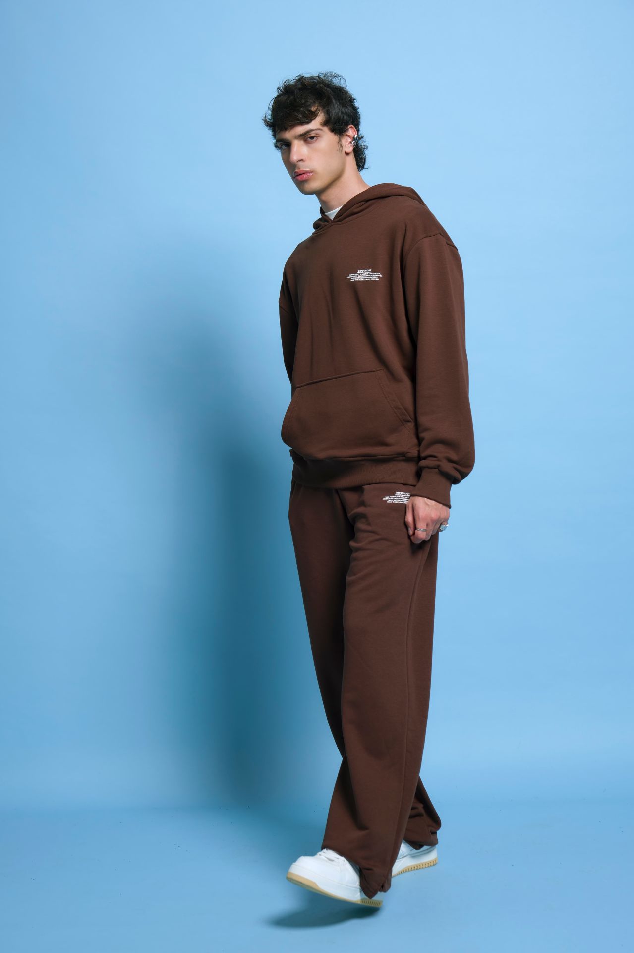 BeFourOut Print Logolu Oversize Unisex Koyu Kahve Hoodie XL