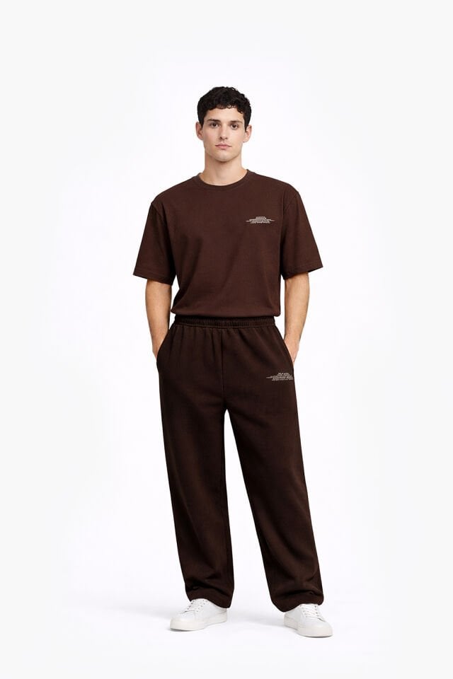 BeFourOut Print Logolu Bol Paça Koyu Kahve Eşofman Altı XL