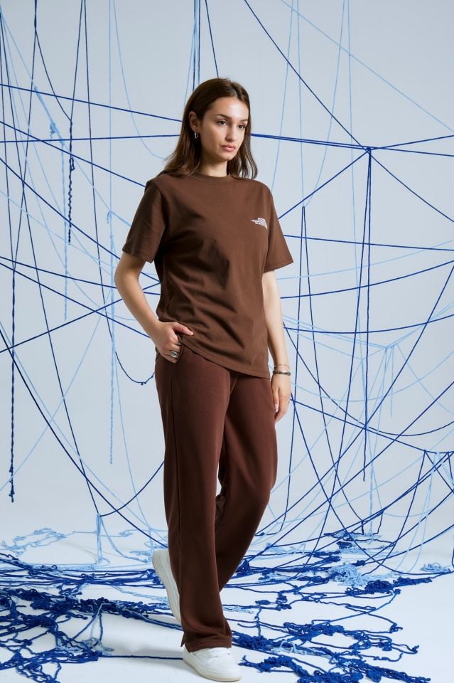 BeFourOut Print Logolu Bol Paça Koyu Kahve Eşofman Altı XL