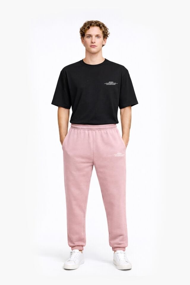 BeFourOut Print Logolu Lastikli Pembe Eşofman Altı XL