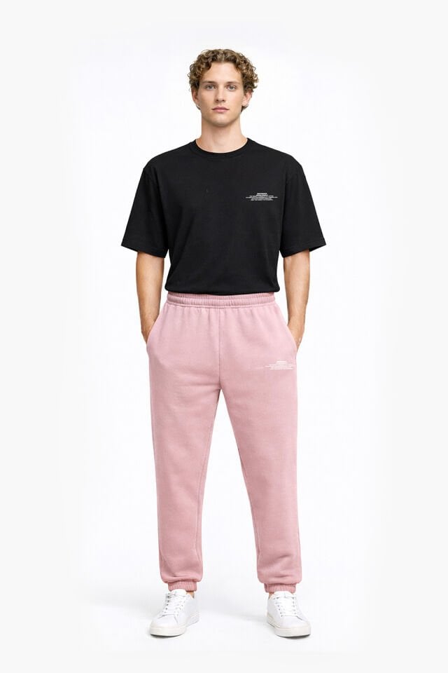 BeFourOut Print Logolu Lastikli Pembe Eşofman Altı XL