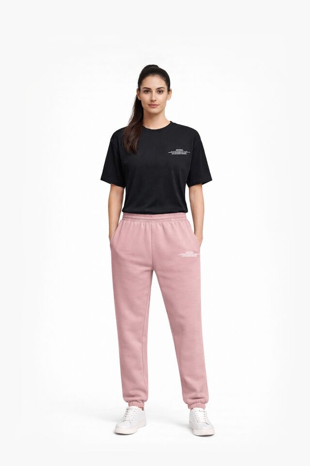 BeFourOut Print Logolu Lastikli Pembe Eşofman Altı XL