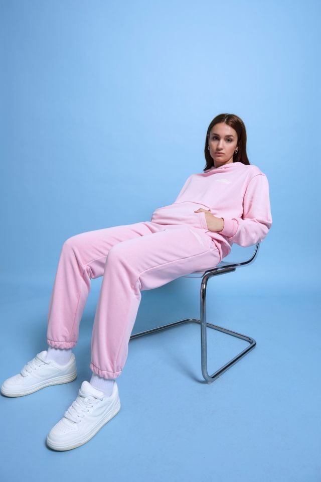 BeFourOut Print Logolu Oversize Unisex Pembe Hoodie XL