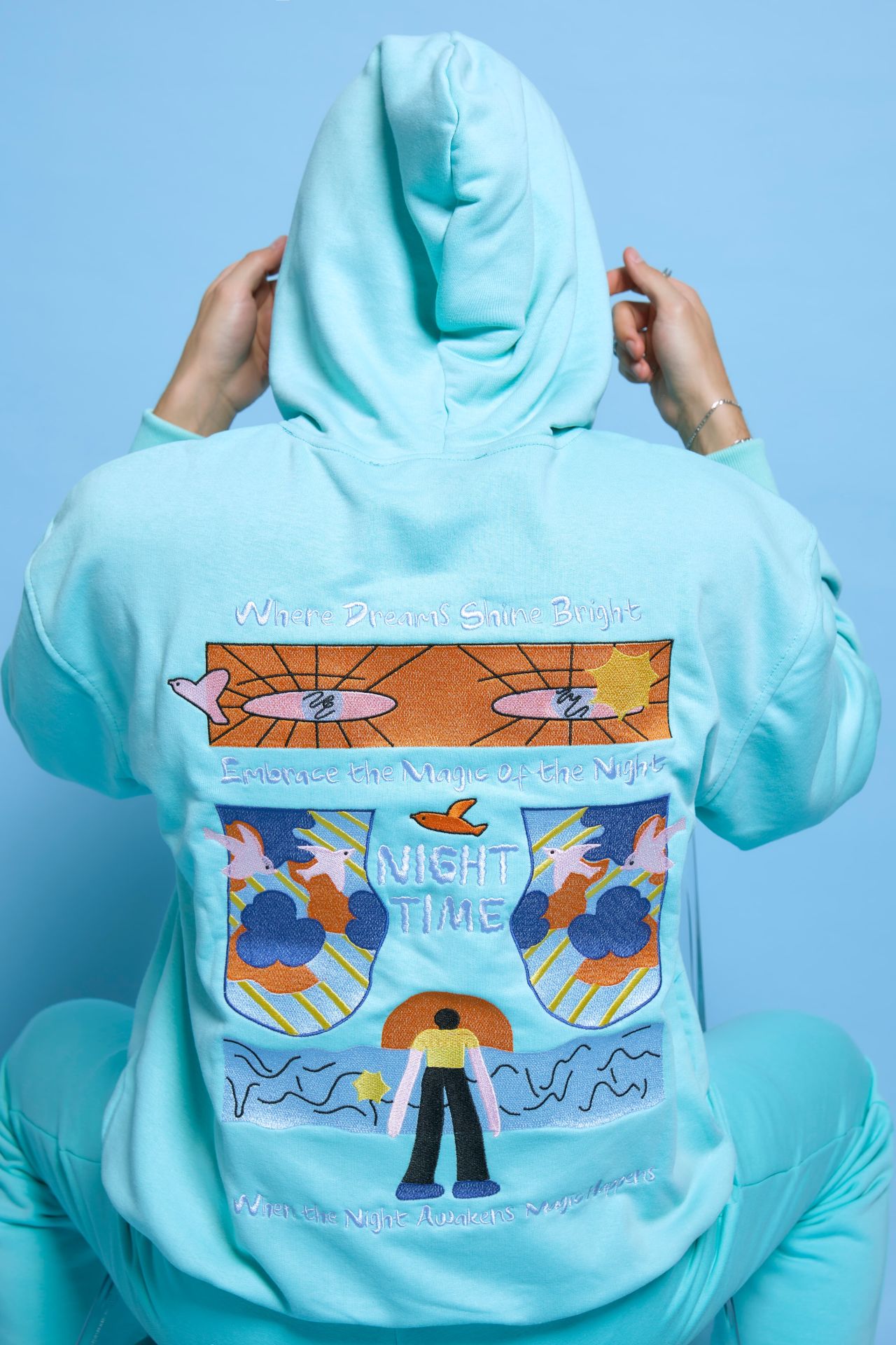 NIGHT THE GAME  Nakışlı Unisex Oversize Mint Yeşili Hoodie XS