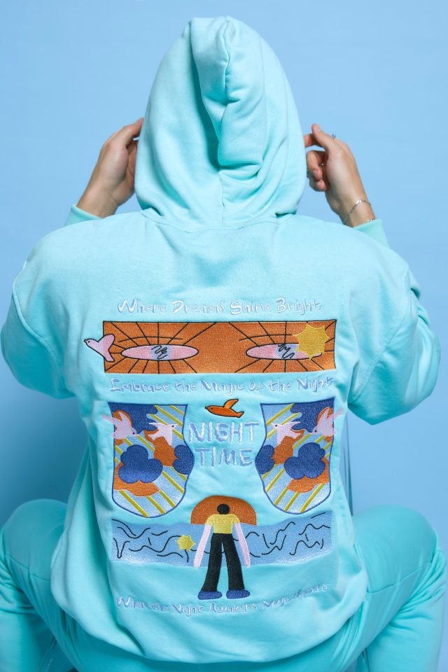NIGHT THE GAME  Nakışlı Unisex Oversize Mint Yeşili Hoodie XS