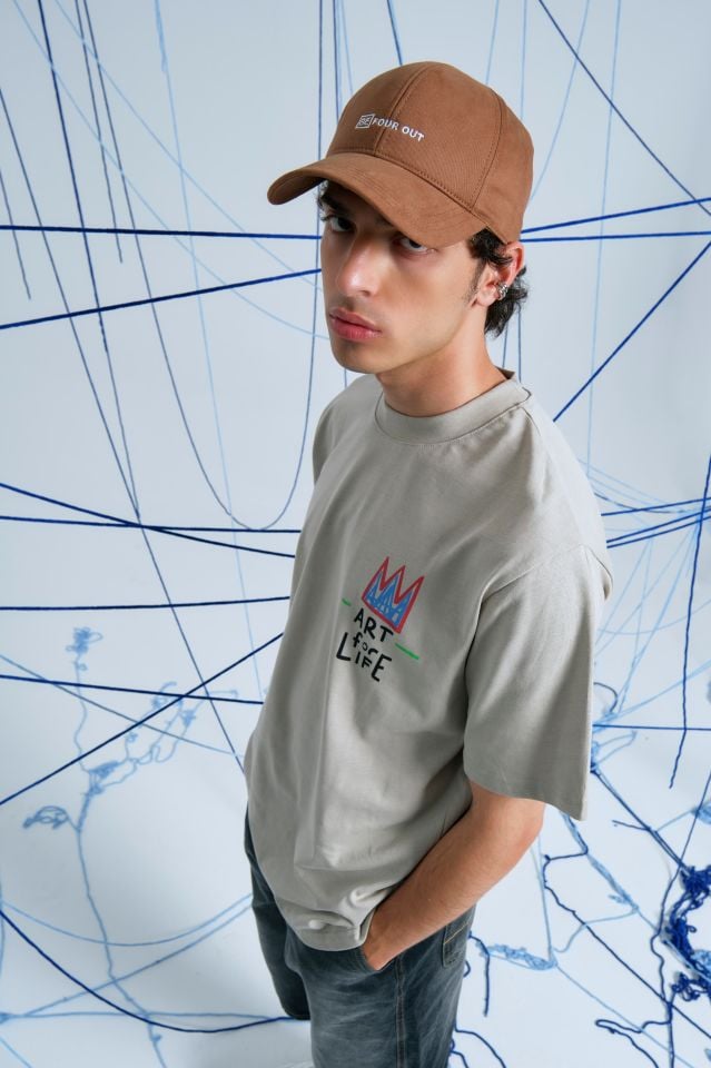 BORN TO BE ARTIST Baskılı Oversize Unisex Gri T-shirt L