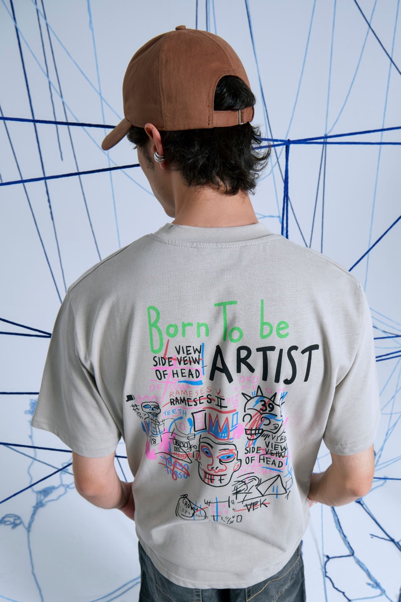 BORN TO BE ARTIST Baskılı Oversize Unisex Gri T-shirt