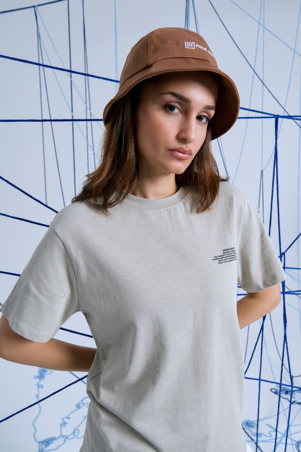 BeFourOut Print Logolu Oversize Unisex Gri Tshirt