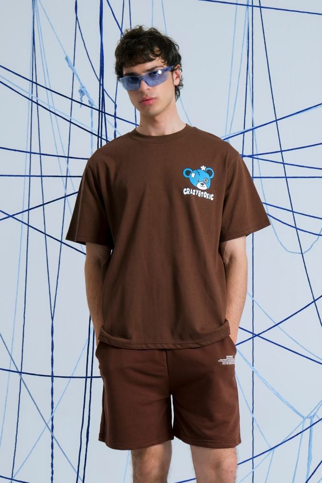 BeFourOut Print Logolu Unisex Koyu Kahve Şort XL