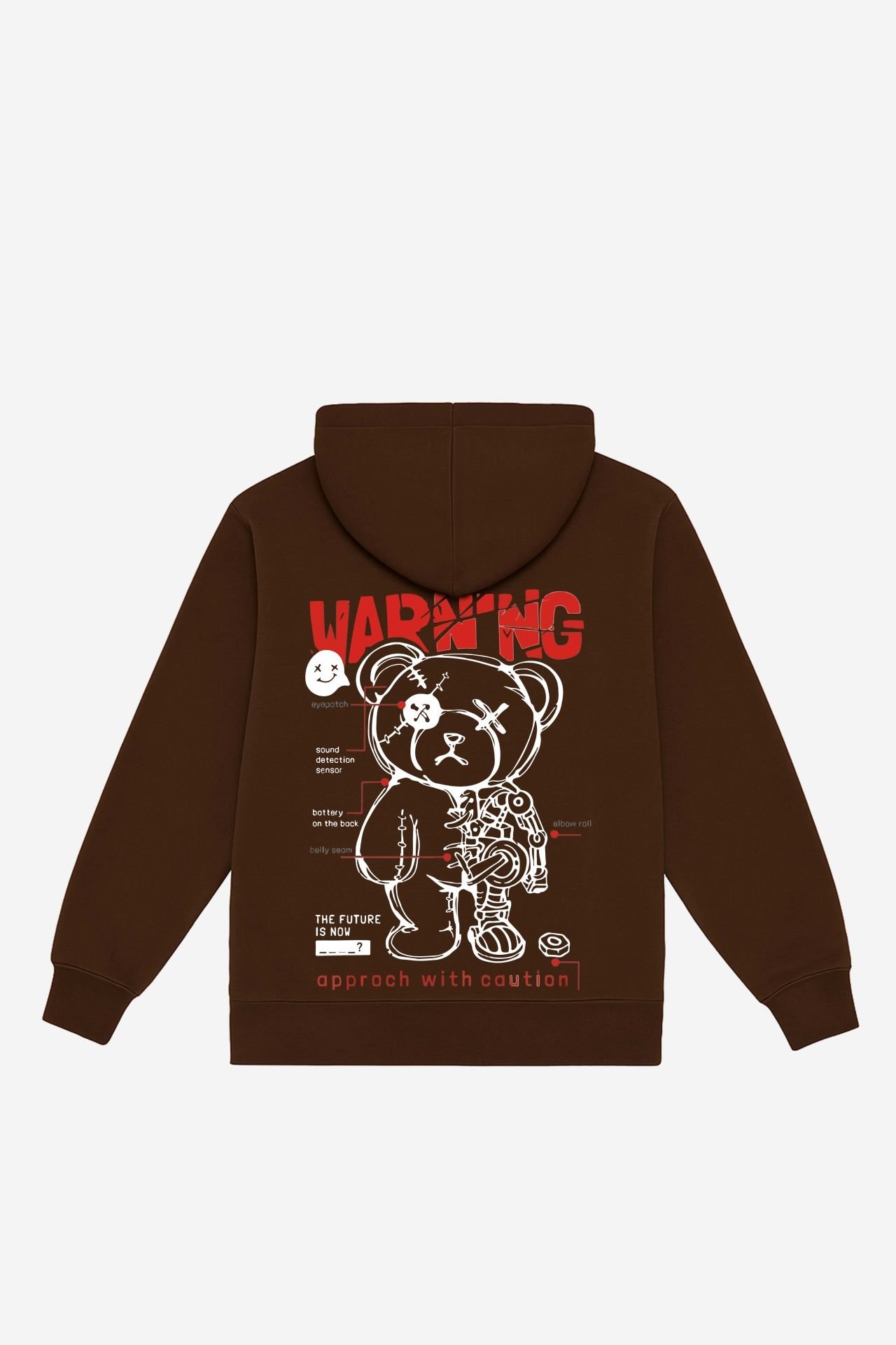 WARNING  Nakışlı Unisex Oversize Koyu Kahve Hoodie L