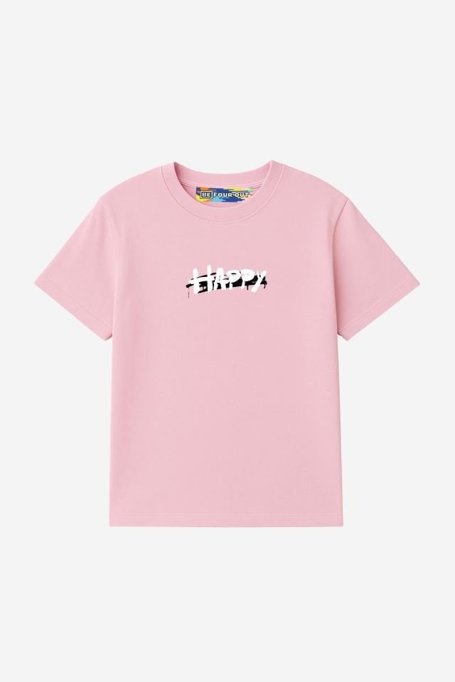 HAPPY Baskılı Oversize Unisex Pembe Tshirt XL