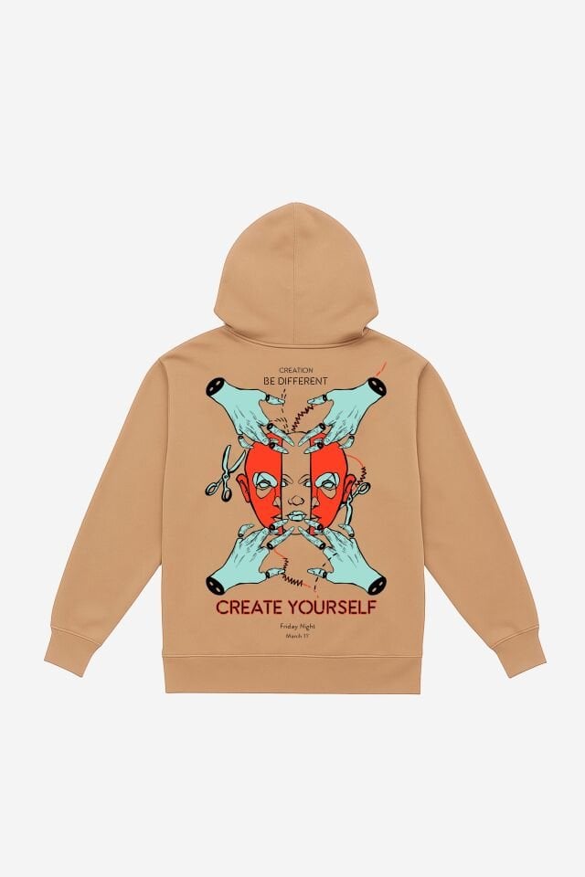 CREATE Nakışlı Unisex Oversize Sütlü Kahve Hoodie L
