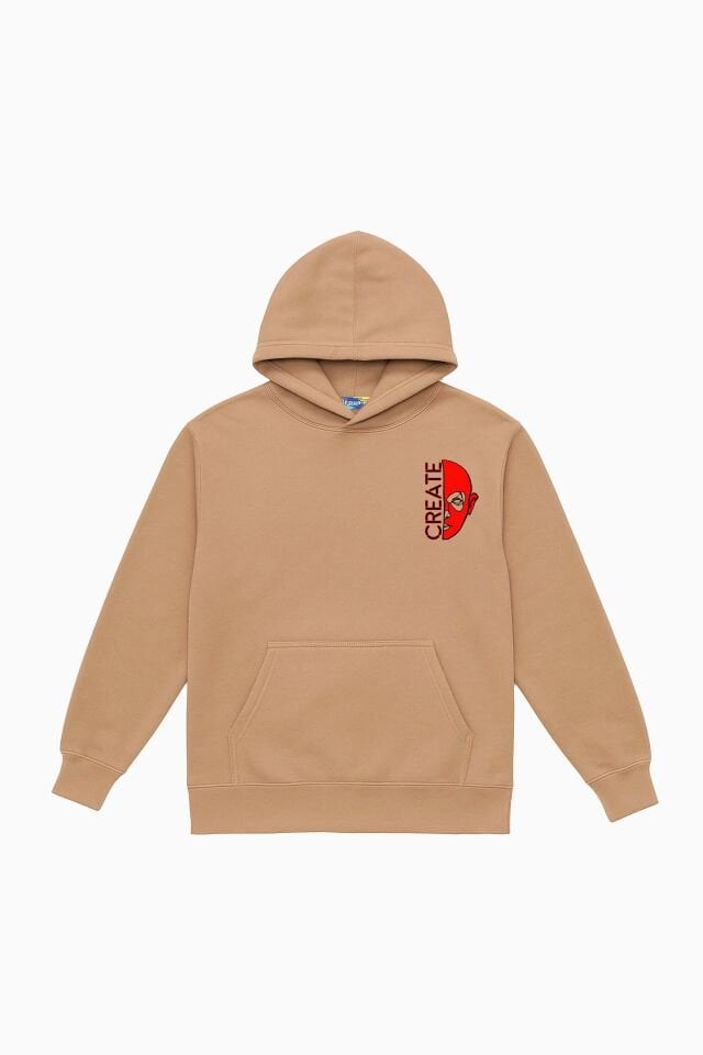 CREATE Nakışlı Unisex Oversize Sütlü Kahve Hoodie XL