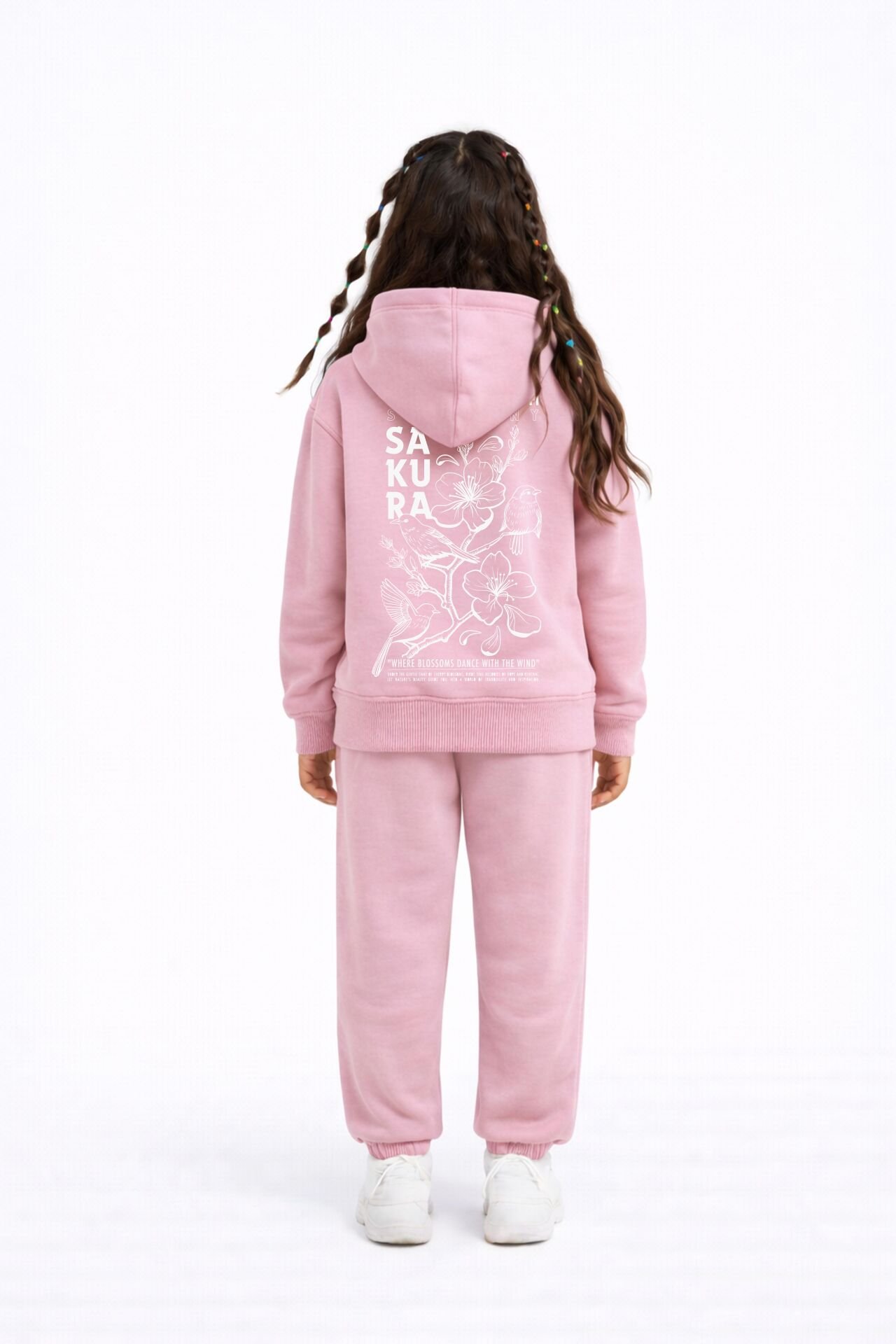 SAKURA Nakış Desenli Çocuk Pembe Hoodie 11-12 YAŞ