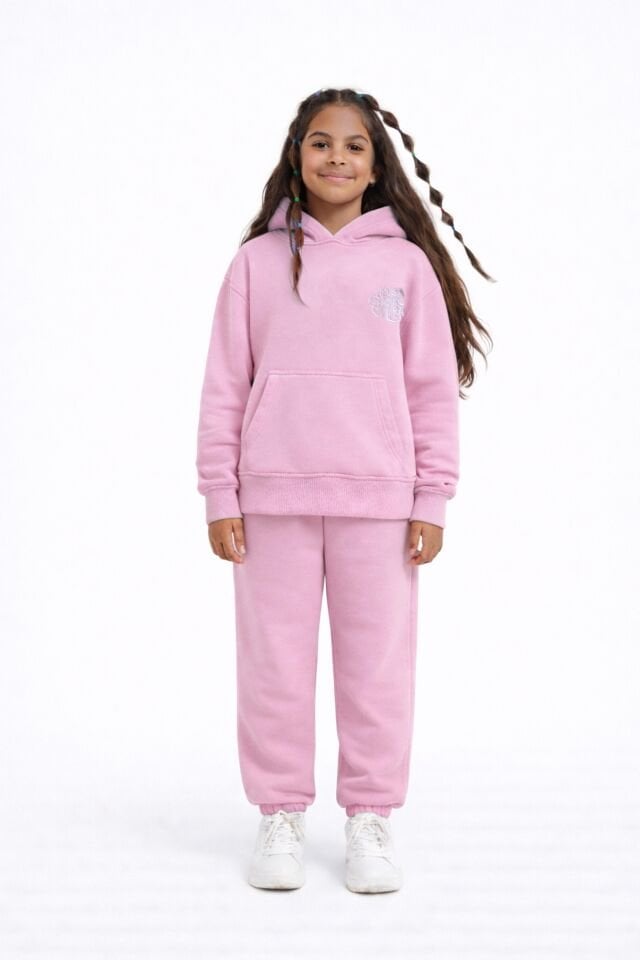 SAKURA Nakış Desenli Çocuk Pembe Hoodie 11-12 YAŞ