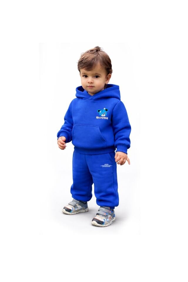 CRAZY TOXIC Nakış Desenli Çocuk Saks Hoodie 11-12 YAŞ