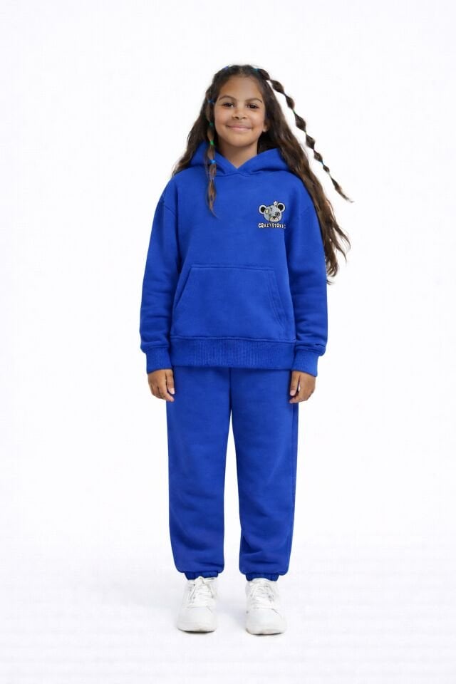 CRAZY TOXIC Nakış Desenli Çocuk Saks Hoodie 9-10 YAŞ